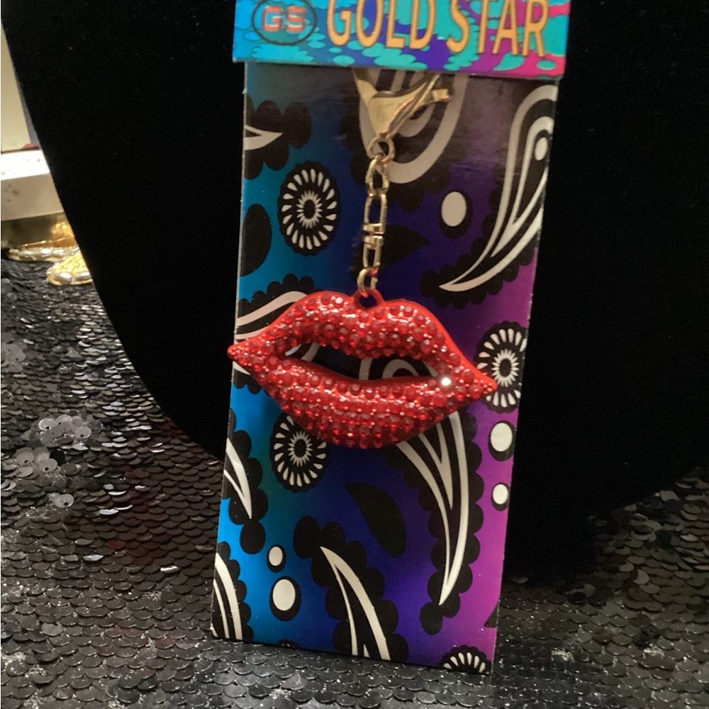 Gold Star Red Lip Bag/Key Charm